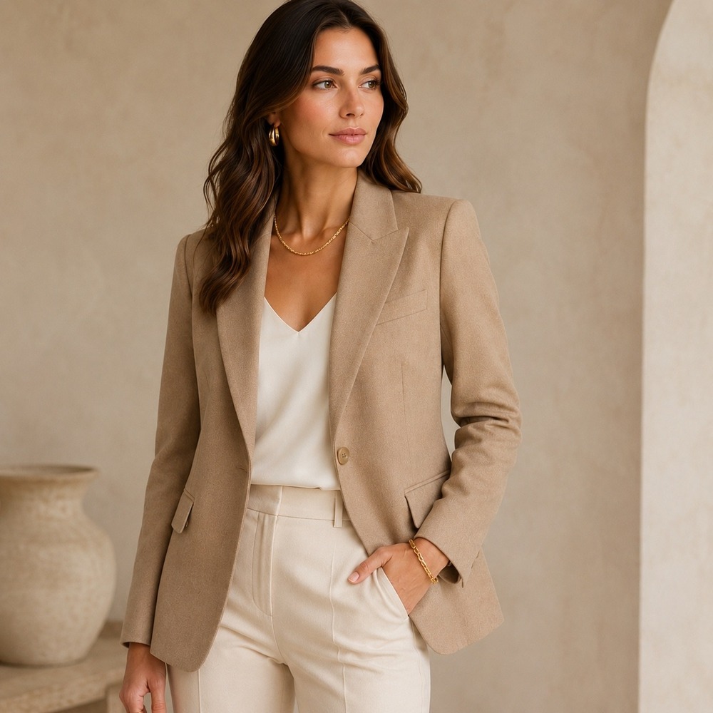 Vince Tan Wool Blend Single-Button Blazer
